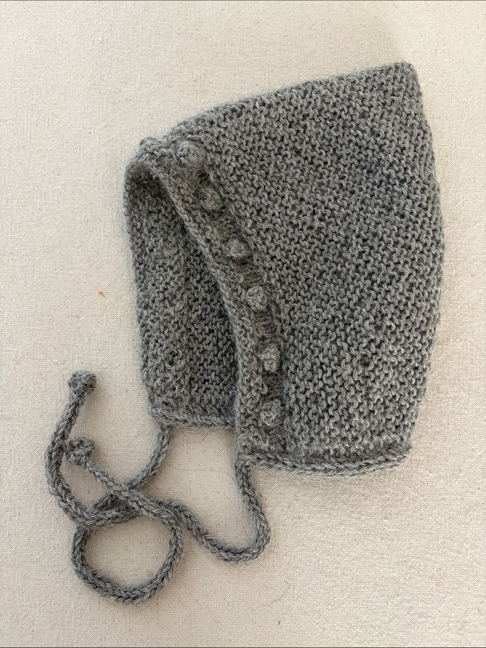 Cozy Gray Knit Baby Bonnet with Ties